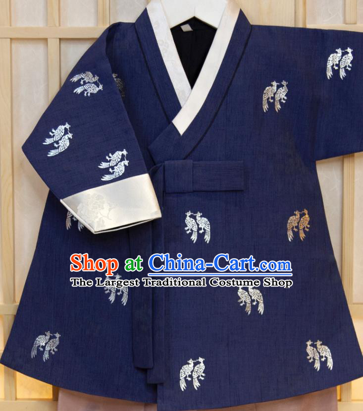 Korea Boys Prince Fashion Korean Children Festival Navy Shirt and Khaki Pants Traditional Garment Costumes Hanbok Clothing