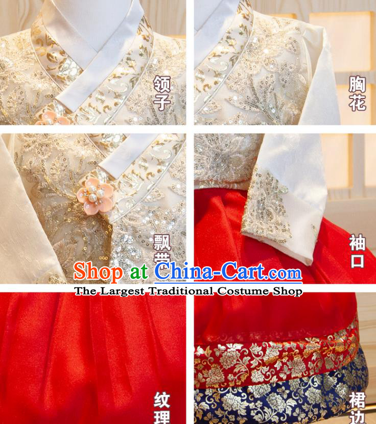 Korean Children Hanbok Clothing Princess Fashion Korea Girl Festival White Shirt and Red Dress Traditional Garment Costumes