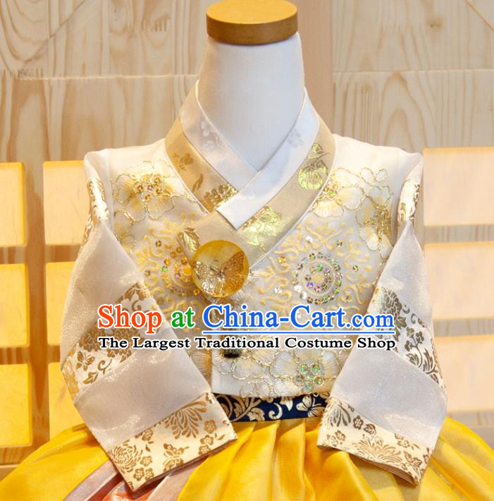 Korean Traditional Garment Costumes Children Hanbok Clothing Princess Fashion Korea Girl Festival White Shirt and Yellow Dress