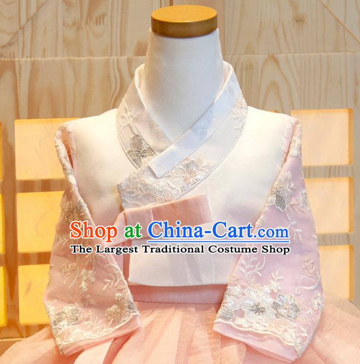 Korea Children Princess Hanbok Clothing Girl Festival Fashion White Shirt and Pink Dress Korean Traditional Garment Costumes
