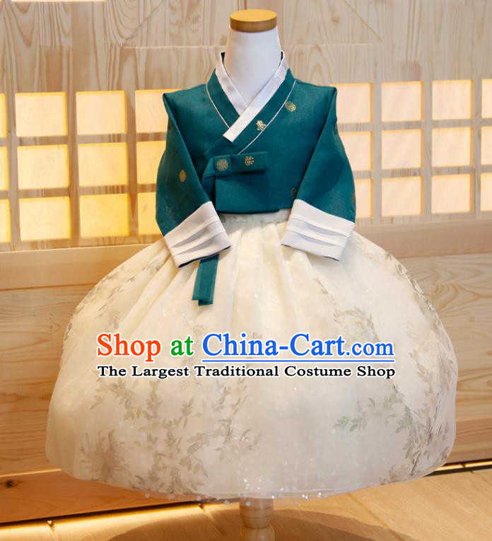 Korean Girl Festival Fashion Atrovirens Shirt and White Dress Traditional Garment Costumes Korea Children Princess Hanbok Clothing