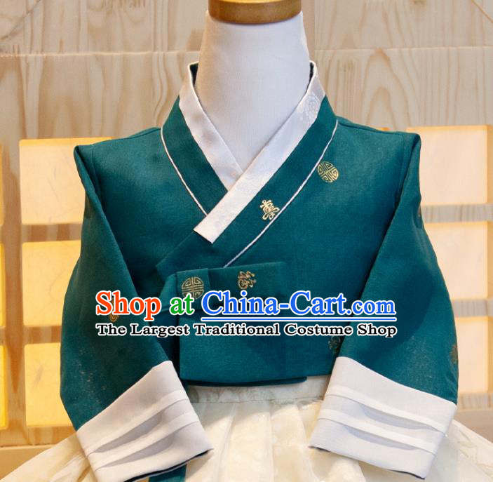 Korean Girl Festival Fashion Atrovirens Shirt and White Dress Traditional Garment Costumes Korea Children Princess Hanbok Clothing