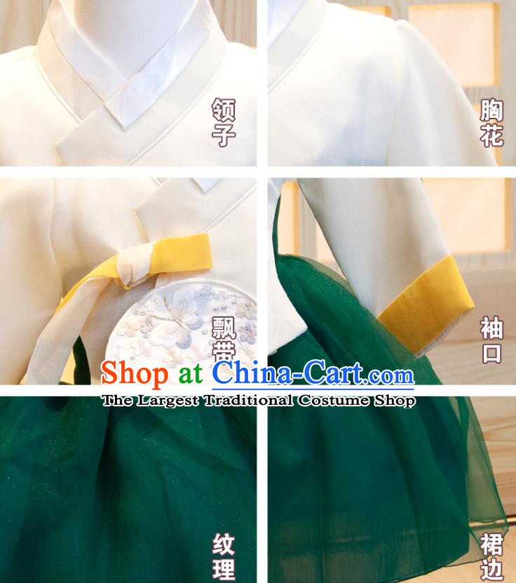 Korean Girl Princess Hanbok Clothing Children Festival Fashion White Shirt and Green Dress Korea Traditional Garment Costumes