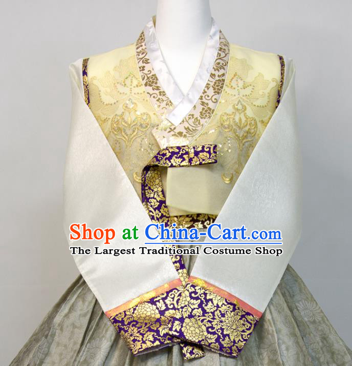 Korean Court Bride Hanbok Festival Ceremony Clothing Woman Fashion Yellow Blouse and Grey Dress Traditional Wedding Costumes