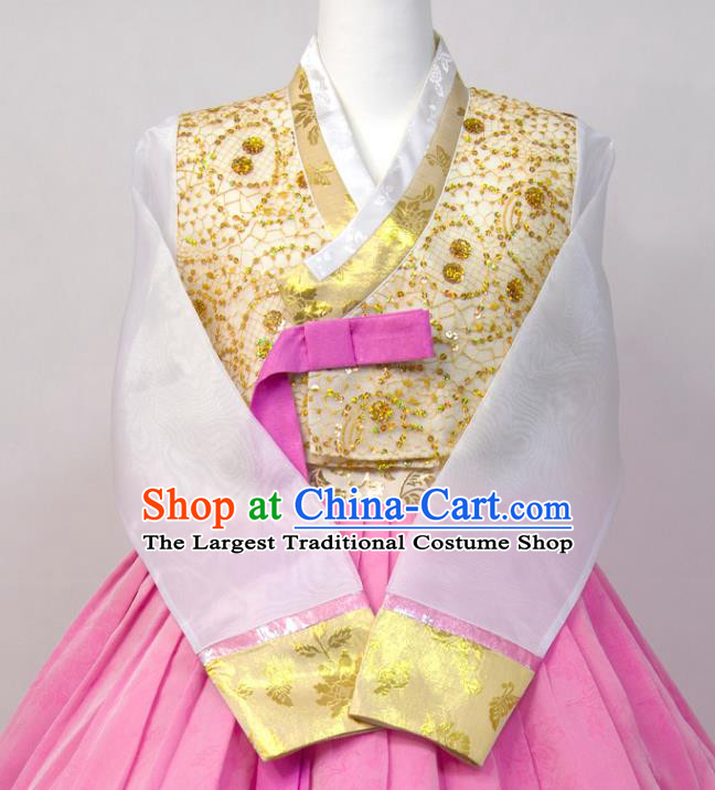 Korean Festival Clothing Woman Fashion Yellow Blouse and Pink Dress Traditional Wedding Bride Costumes Court Ceremony Hanbok