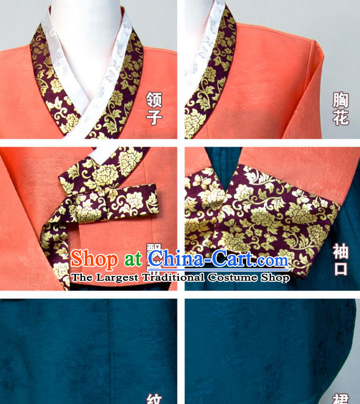 Korean Woman Traditional Fashion Orange Blouse and Navy Dress Wedding Bride Costumes Court Ceremony Hanbok Festival Clothing