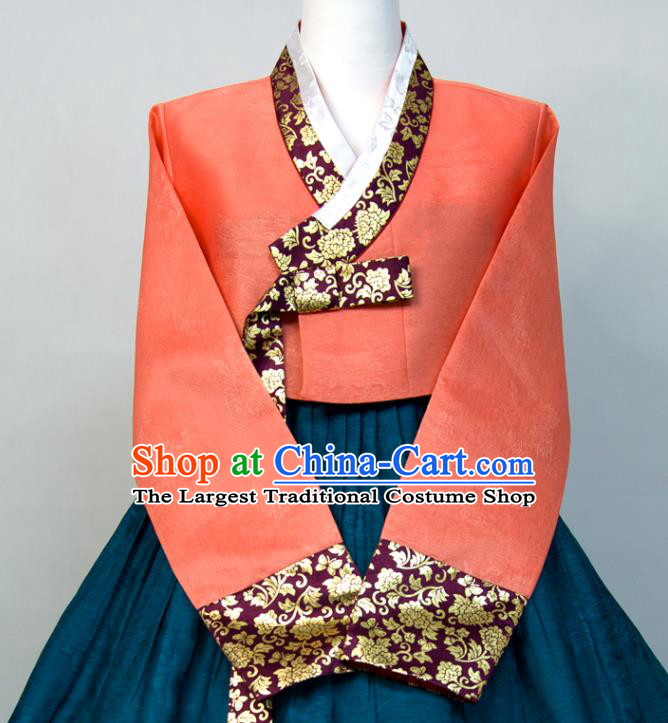 Korean Woman Traditional Fashion Orange Blouse and Navy Dress Wedding Bride Costumes Court Ceremony Hanbok Festival Clothing