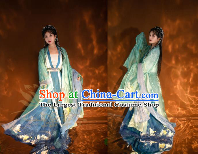 China Ancient Court Princess Green Hanfu Dress Clothing Traditional Song Dynasty Court Beauty Historical Garment Costumes