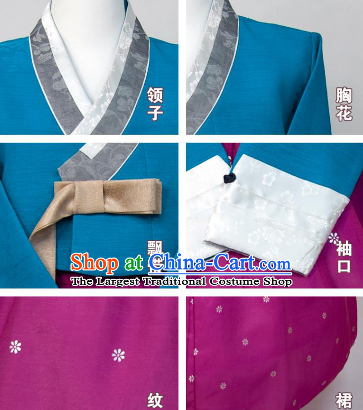 Korean Court Ceremony Hanbok Woman Fashion Blue Blouse and Purple Dress Wedding Bride Costumes Traditional Festival Clothing