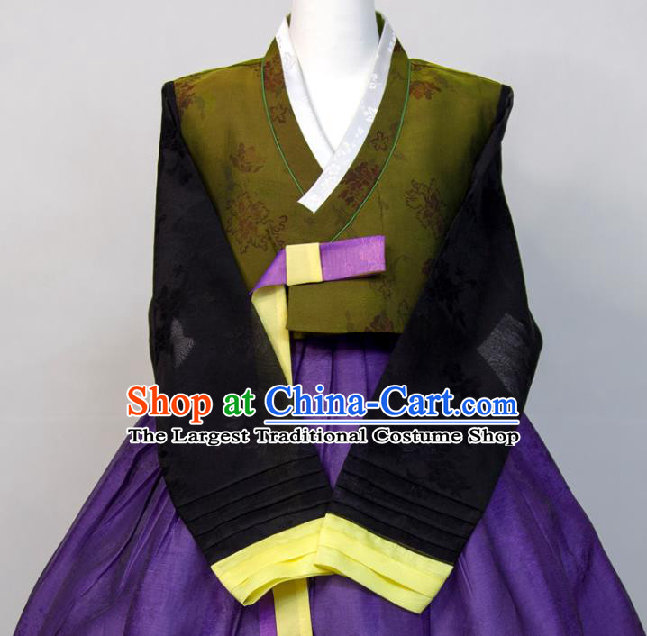 Korean Traditional Festival Clothing Court Ceremony Hanbok Woman Fashion Green Blouse and Purple Dress Wedding Bride Costumes