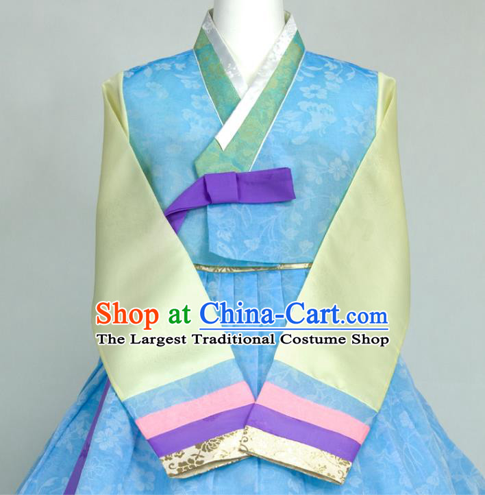 Korean Traditional Festival Clothing Court Woman Fashion Hanbok Blue Blouse and Dress Wedding Bride Costumes