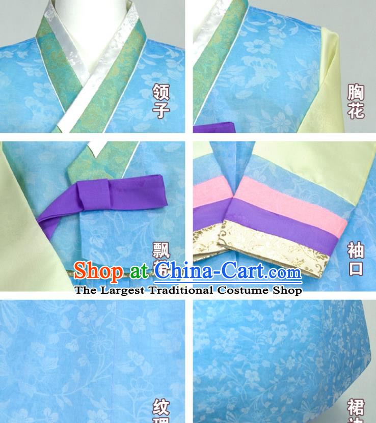Korean Traditional Festival Clothing Court Woman Fashion Hanbok Blue Blouse and Dress Wedding Bride Costumes