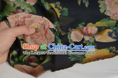 Chinese Classical Peony Pattern DIY Fabric Silk Fabric Black Gambiered Guangdong Gauze High Quality Cheongsam Cloth