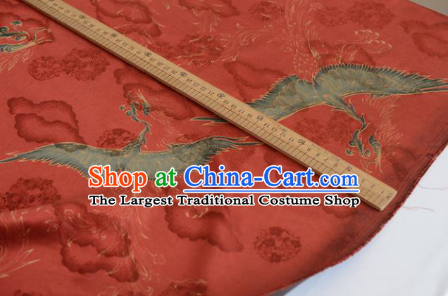 Chinese Silk Fabric Red Gambiered Guangdong Gauze High Quality Cheongsam Cloth Classical Cranes Pattern DIY Satin Fabric