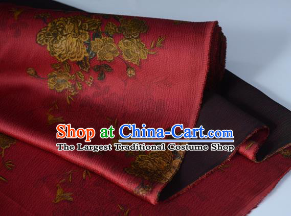 Chinese Classical Peony Pattern DIY Satin Fabric Silk Fabric Wine Red Gambiered Guangdong Gauze High Quality Cheongsam Cloth