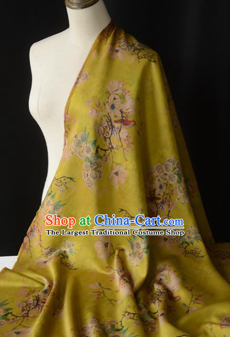 Chinese High Quality Cheongsam Cloth Classical Mangnolia Pattern DIY Satin Fabric Silk Fabric Yellow Gambiered Guangdong Gauze
