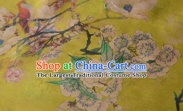 Chinese High Quality Cheongsam Cloth Classical Mangnolia Pattern DIY Satin Fabric Silk Fabric Yellow Gambiered Guangdong Gauze