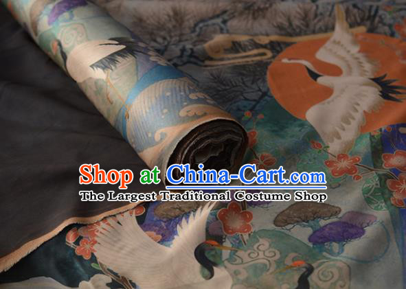 Chinese Silk Fabric Gambiered Guangdong Gauze High Quality Cheongsam Cloth Classical Crane Pattern DIY Satin Fabric