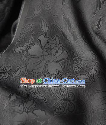 Chinese Classical Peony Butterfly Pattern DIY Fabric Silk Fabric Black Gambiered Guangdong Gauze High Quality Cheongsam Cloth