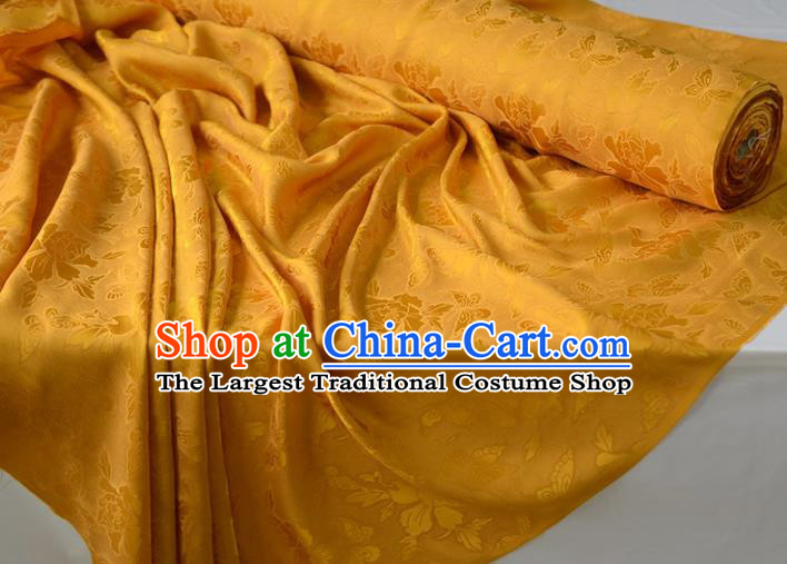 Chinese Silk Fabric Yellow Gambiered Guangdong Gauze High Quality Cheongsam Cloth Classical Peony Butterfly Pattern DIY Fabric