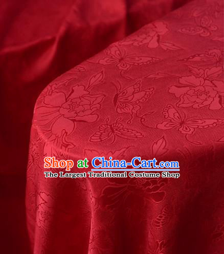 Chinese High Quality Cheongsam Cloth Classical Peony Butterfly Pattern DIY Fabric Silk Fabric Red Gambiered Guangdong Gauze