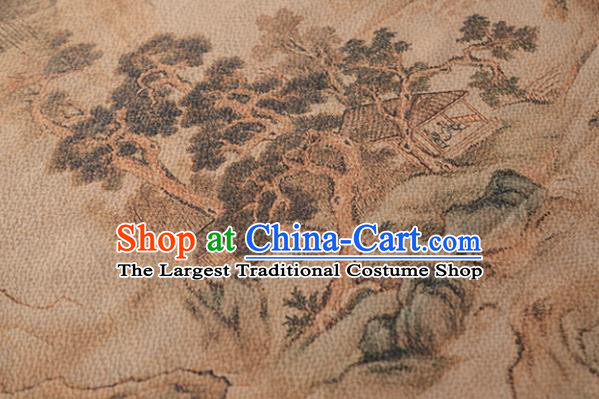 Chinese Silk Fabric Brown Gambiered Guangdong Gauze High Quality Cheongsam Cloth Classical Landscape Pattern DIY Satin Fabric