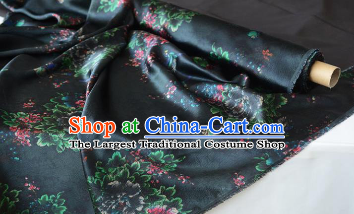 Chinese Classical Flowers Pattern DIY Satin Fabric Silk Fabric Black Gambiered Guangdong Gauze High Quality Cheongsam Cloth