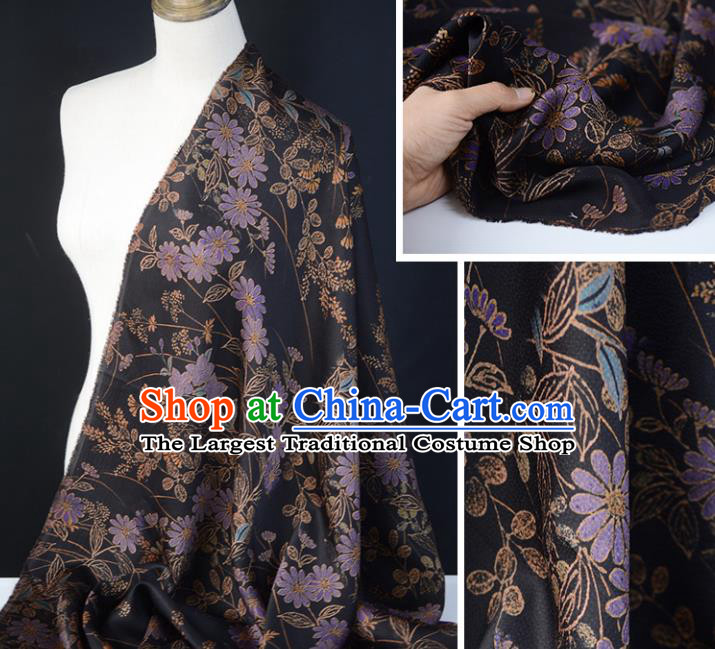 Chinese High Quality Cheongsam Cloth Classical Daisy Pattern DIY Satin Fabric Silk Fabric Black Gambiered Guangdong Gauze