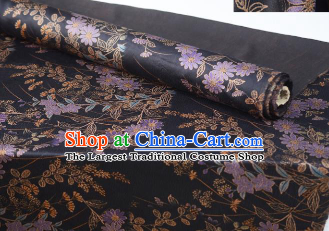 Chinese High Quality Cheongsam Cloth Classical Daisy Pattern DIY Satin Fabric Silk Fabric Black Gambiered Guangdong Gauze