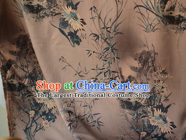 Chinese Classical Chrysanthemum Pattern DIY Satin Fabric Silk Fabric Brown Gambiered Guangdong Gauze High Quality Cheongsam Cloth