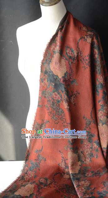 Chinese High Quality Cheongsam Cloth Classical Peony Pattern DIY Satin Fabric Silk Fabric Red Gambiered Guangdong Gauze
