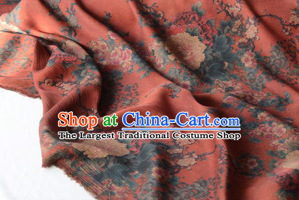 Chinese High Quality Cheongsam Cloth Classical Peony Pattern DIY Satin Fabric Silk Fabric Red Gambiered Guangdong Gauze