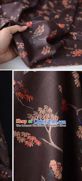 Chinese Brown Gambiered Guangdong Gauze High Quality Cheongsam Cloth Classical Peony Pattern DIY Satin Fabric Silk Fabric