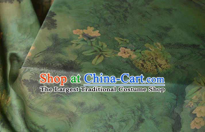 Chinese High Quality Cheongsam Cloth Classical Pear Blossom Pattern DIY Fabric Silk Fabric Green Gambiered Guangdong Gauze
