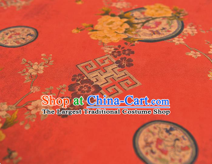 Chinese Red Gambiered Guangdong Gauze Cheongsam Cloth Classical Peony Pattern DIY Satin Fabric Silk Fabric