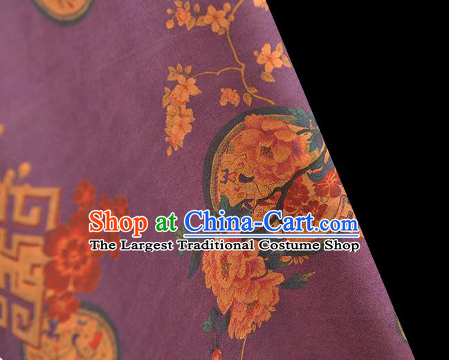 Chinese Silk Fabric Purple Gambiered Guangdong Gauze Cheongsam Cloth Classical Peony Pattern DIY Satin Fabric
