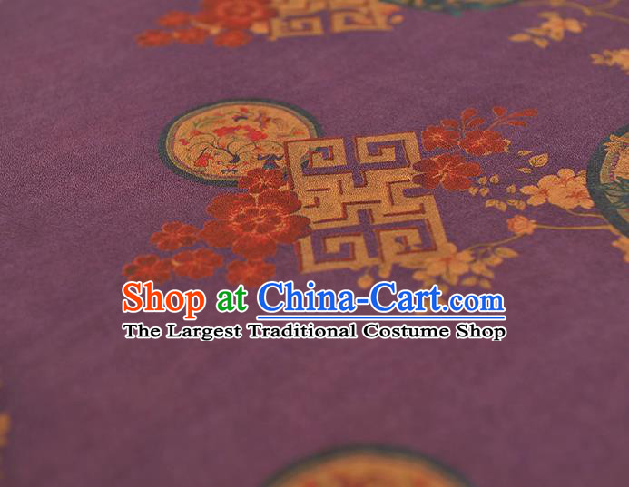 Chinese Silk Fabric Purple Gambiered Guangdong Gauze Cheongsam Cloth Classical Peony Pattern DIY Satin Fabric