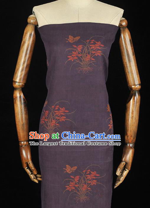 Chinese Classical Orchids Pattern DIY Satin Fabric Silk Fabric Purple Gambiered Guangdong Gauze Cheongsam Cloth