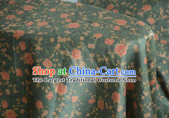 Chinese Classical Rose Pattern DIY Satin Fabric Silk Fabric Green Gambiered Guangdong Gauze High Quality Cheongsam Cloth