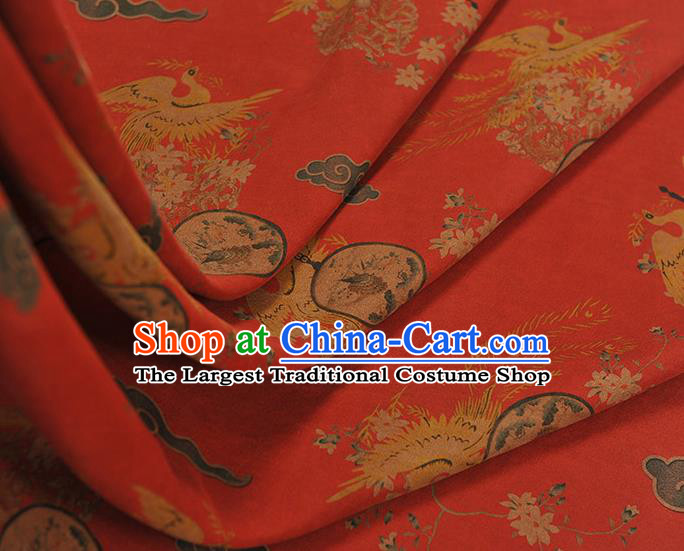 Chinese Red Gambiered Guangdong Gauze Cheongsam Cloth Traditional Palace Fan Pattern DIY Satin Fabric Silk Fabric