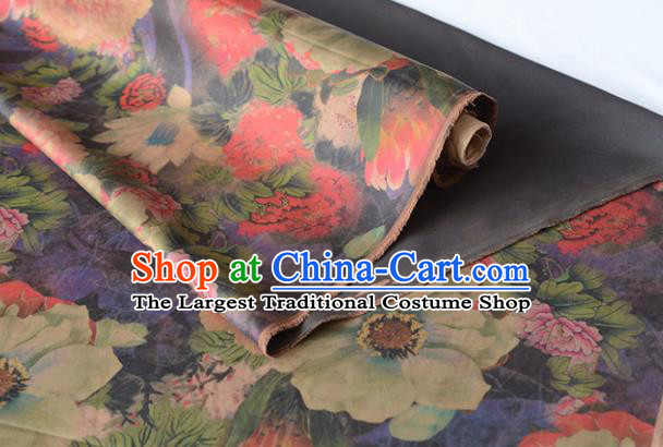 Chinese High Quality Cheongsam Cloth Classical Peony Pattern DIY Satin Fabric Silk Fabric Purple Gambiered Guangdong Gauze
