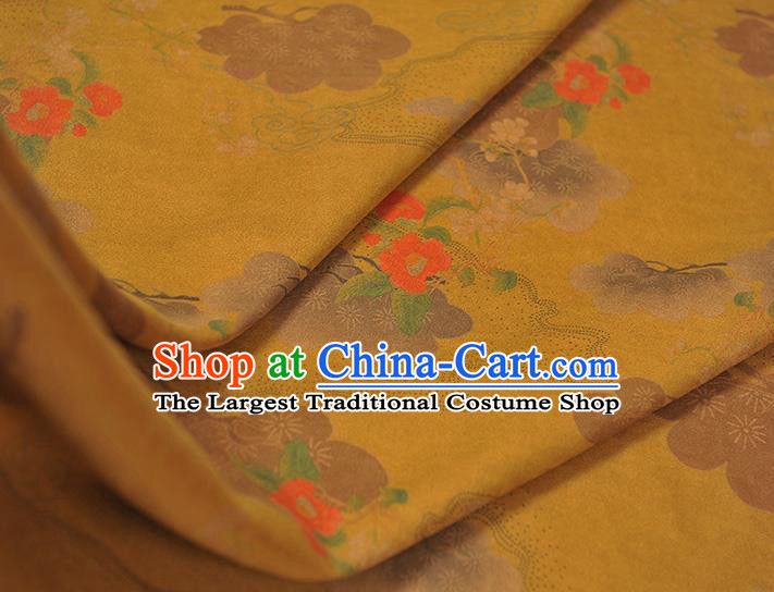 Chinese Cheongsam Cloth Traditional Flowers Pattern DIY Fabric Silk Fabric Yellow Gambiered Guangdong Gauze