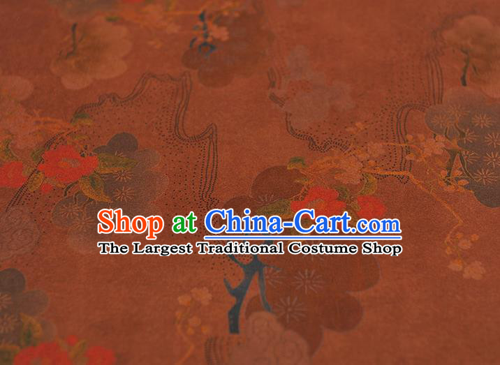 Chinese Silk Fabric Brown Gambiered Guangdong Gauze Cheongsam Cloth Traditional Flowers Pattern DIY Fabric