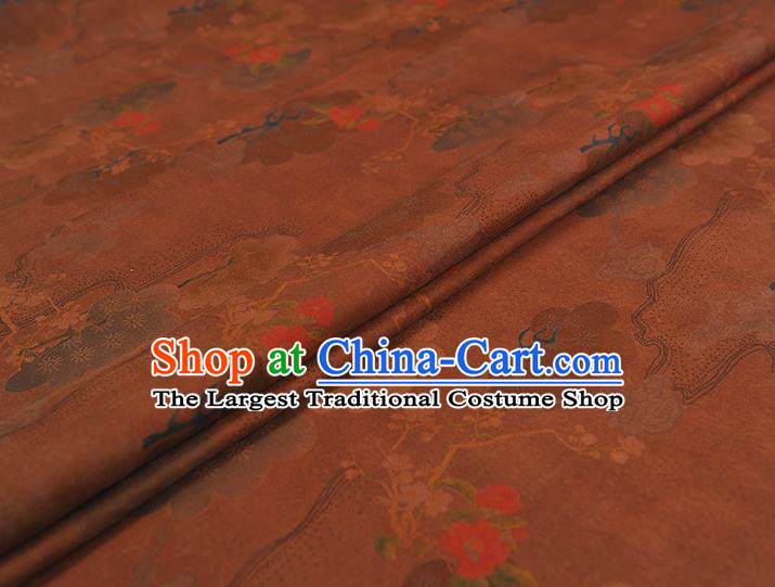 Chinese Silk Fabric Brown Gambiered Guangdong Gauze Cheongsam Cloth Traditional Flowers Pattern DIY Fabric