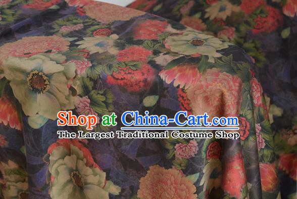 Chinese High Quality Cheongsam Cloth Classical Peony Pattern DIY Satin Fabric Silk Fabric Purple Gambiered Guangdong Gauze