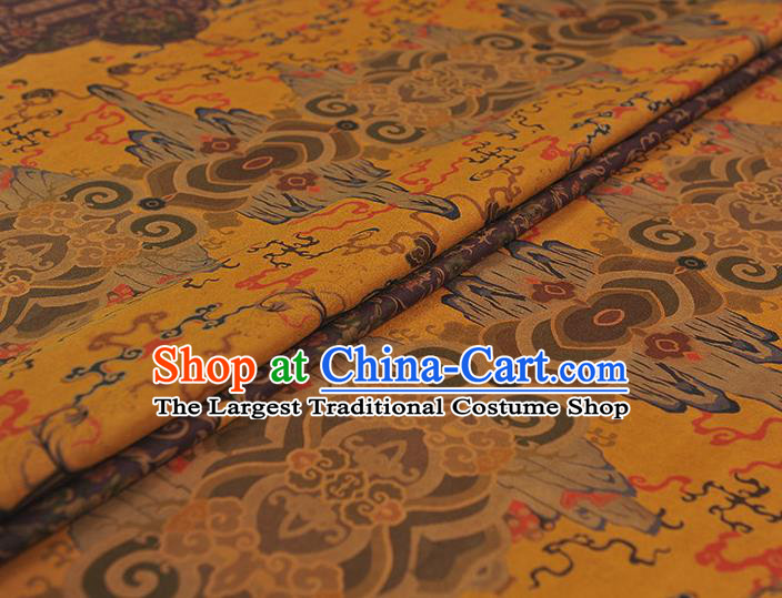 Chinese Traditional Mountain Pattern DIY Fabric Purple Gambiered Guangdong Gauze Cheongsam Silk Cloth