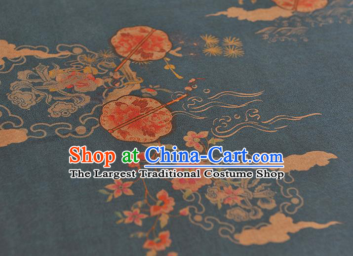 Chinese Cheongsam Silk Cloth Traditional Peony Fan Pattern DIY Fabric Blue Gambiered Guangdong Gauze