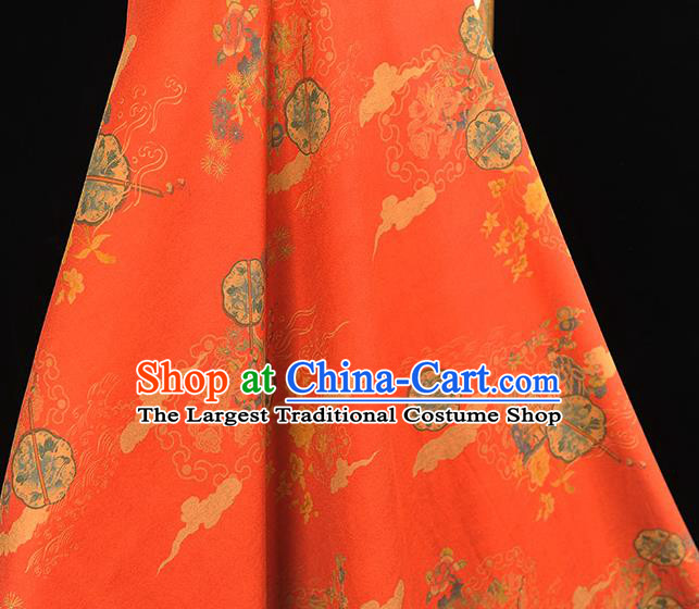 Chinese Traditional Peony Fan Pattern DIY Fabric Red Gambiered Guangdong Gauze Cheongsam Silk Cloth
