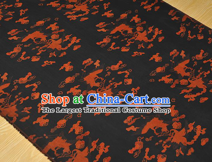 Chinese Traditional Cloud Cranes Pattern DIY Dress Fabric Cheongsam Silk Cloth Black Gambiered Guangdong Gauze