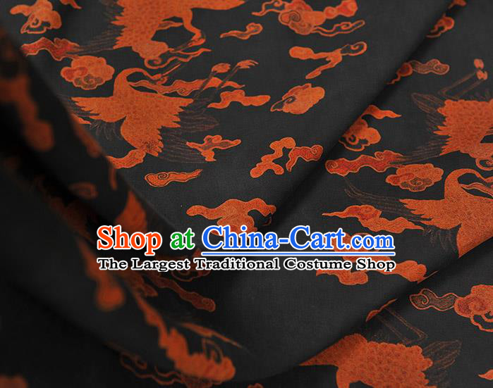 Chinese Traditional Cloud Cranes Pattern DIY Dress Fabric Cheongsam Silk Cloth Black Gambiered Guangdong Gauze